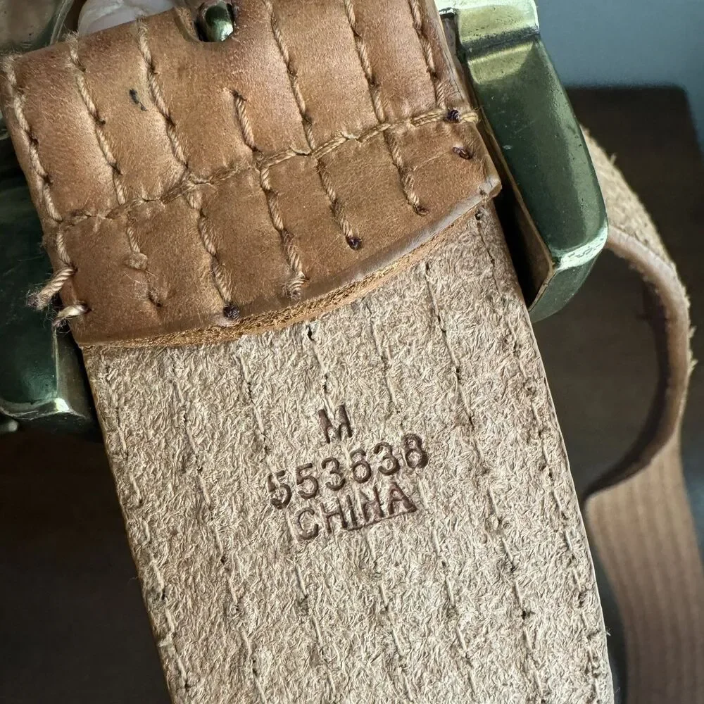 Michael Michael Kors Light Brown Horseshoe Brass Buckle Leather Belt Sz M 553538